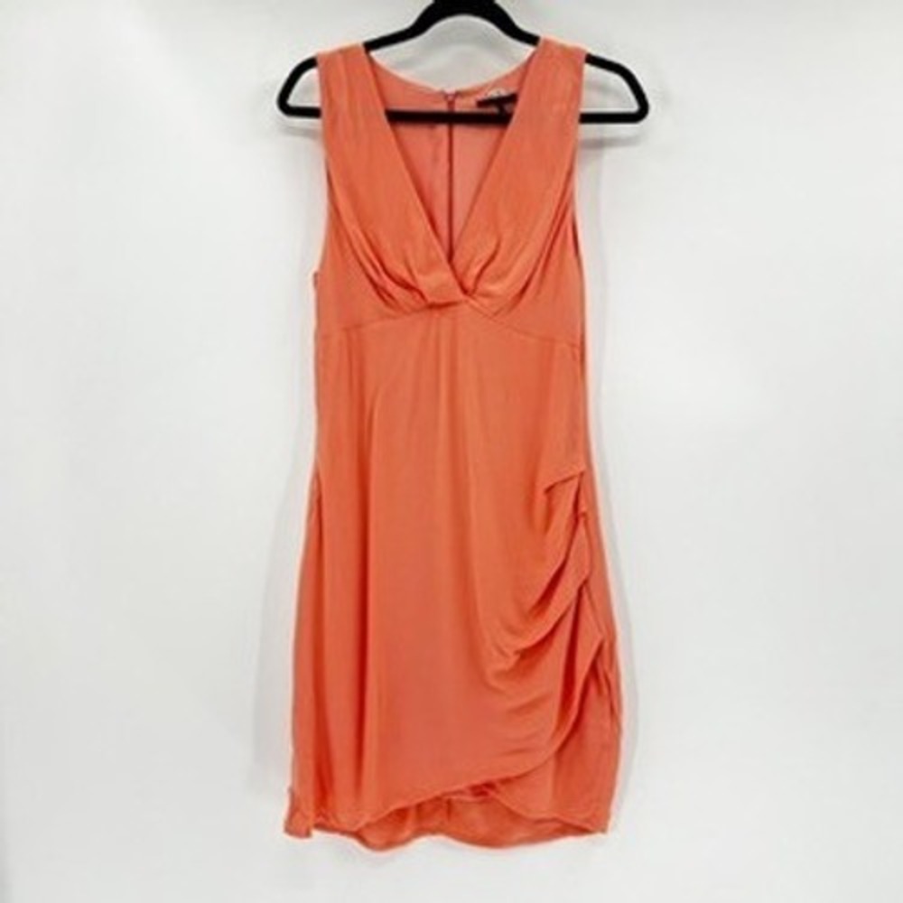 bobiBLACK Coral Orange V Neck Sleeveless Draped Ruched Mini Dress Women's Size M